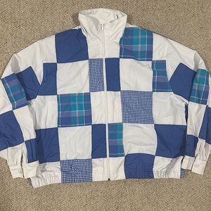 TanJay petites vintage blue & white patchwork zip-up jacket